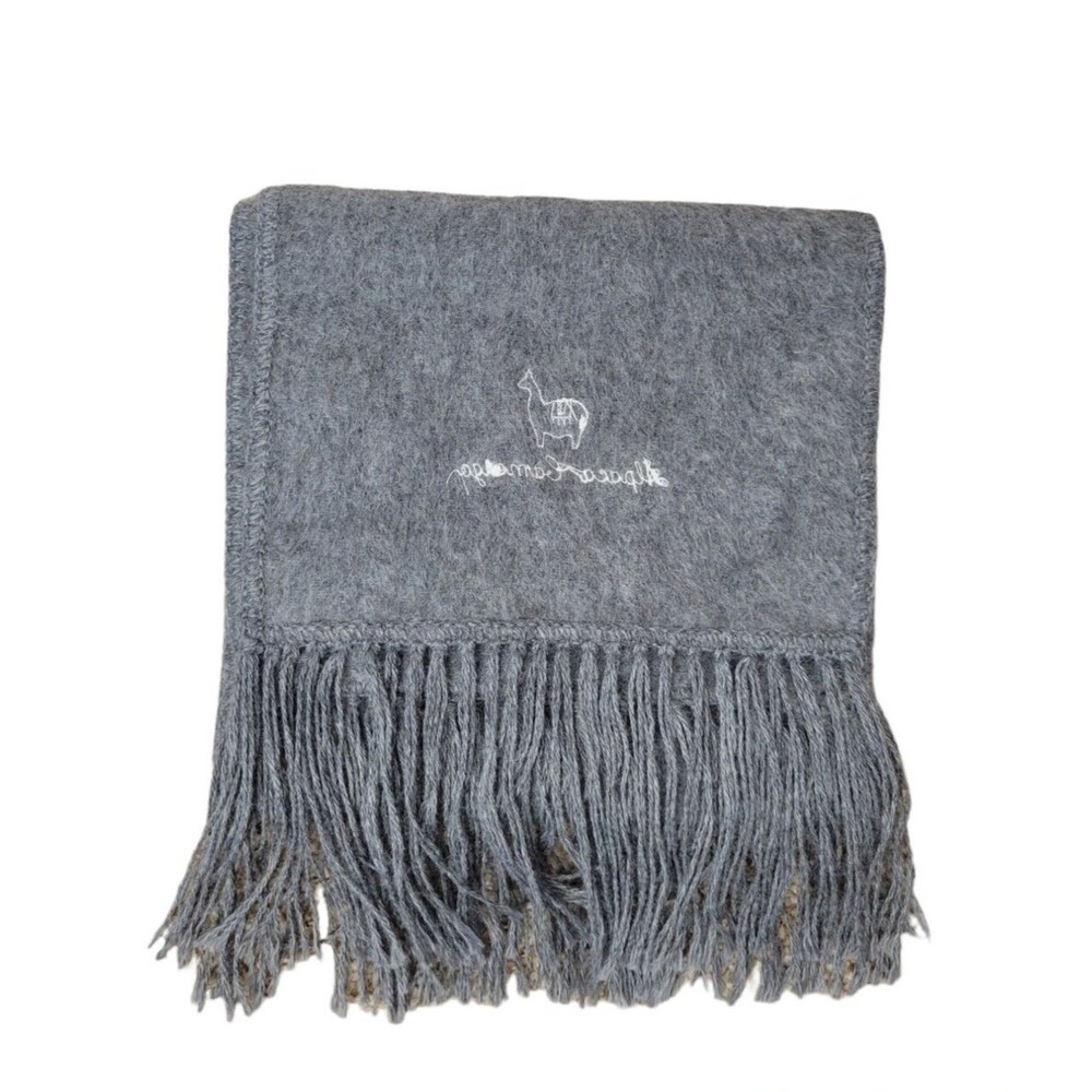 Alpaca Camargo Fringed Scarf Gray Embroidered Alpaca